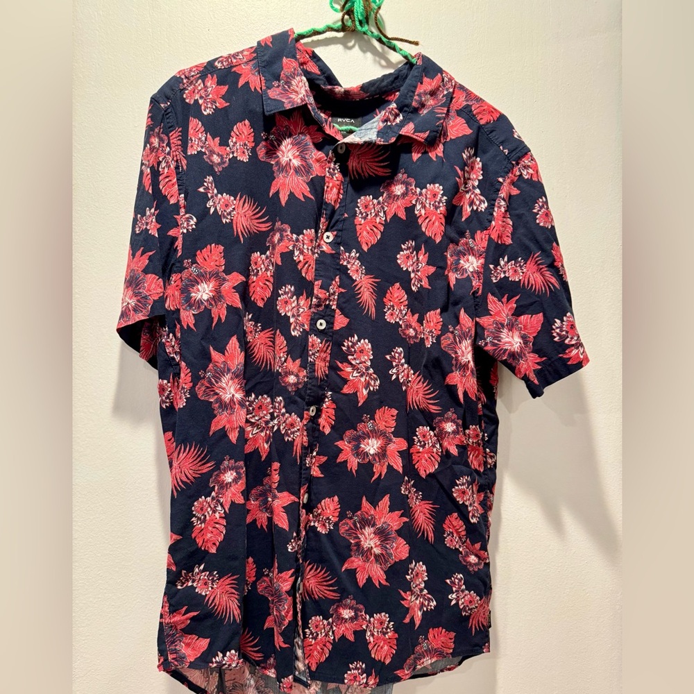RVCA Navy and Red Floral Men's Shirt